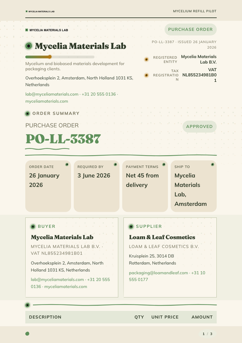 A finished purchase order rendered in a nature look