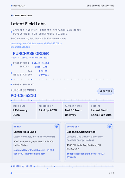 A finished purchase order rendered in a motion look