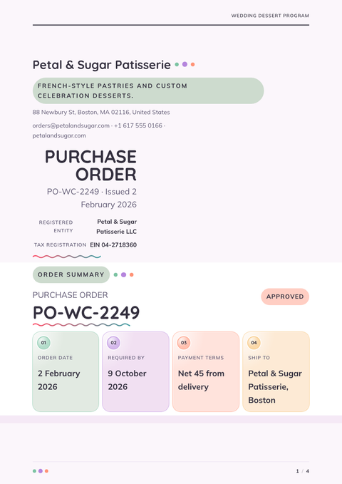 A finished purchase order rendered in a color look