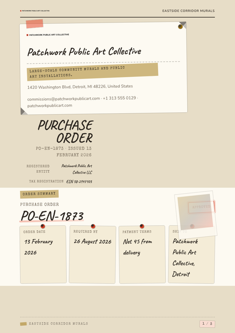 A finished purchase order rendered in a photo look