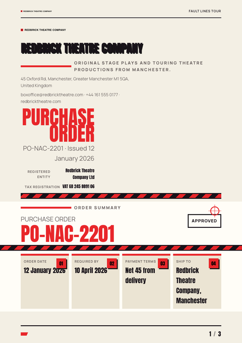 A finished purchase order rendered in a print look