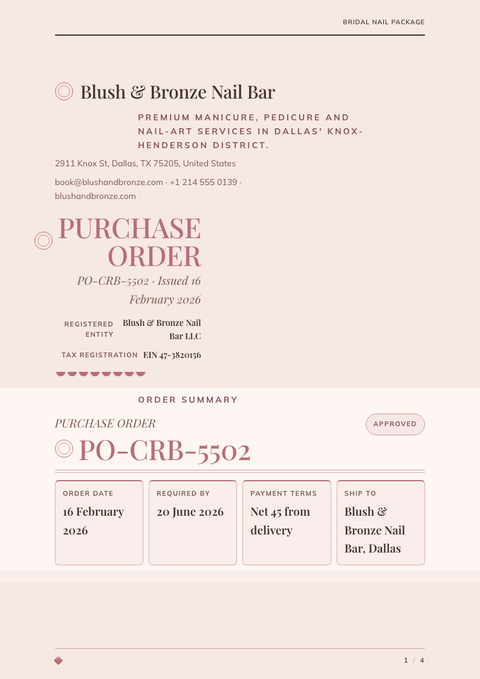 A finished purchase order rendered in a luxury look