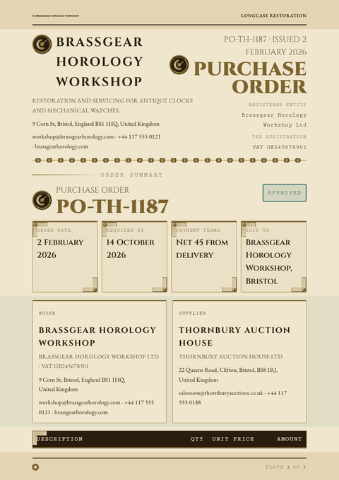 A finished purchase order rendered in a dark look