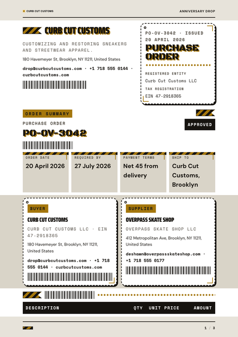 A finished purchase order rendered in a lifestyle look
