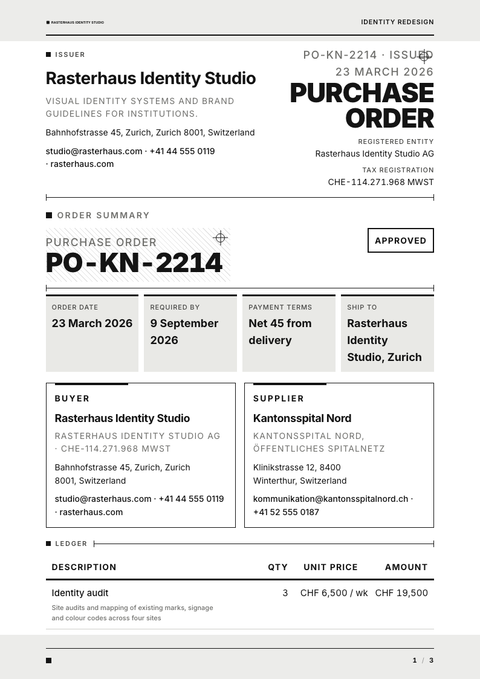 A finished purchase order rendered in a flat & minimal look
