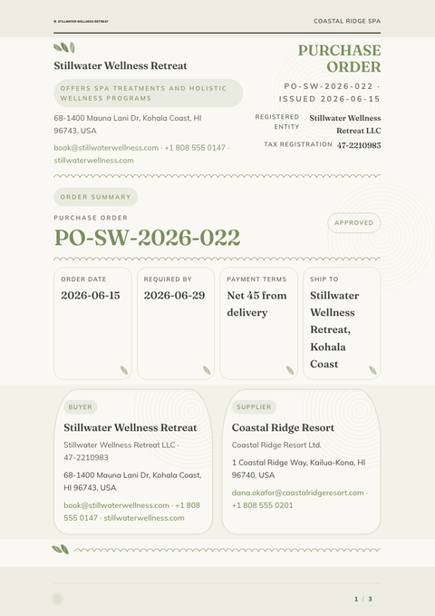 A finished purchase order rendered in a lifestyle look