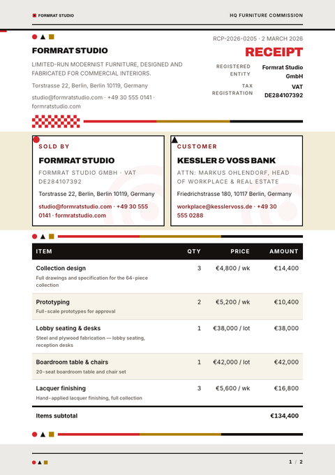 A finished receipt rendered in a retro look