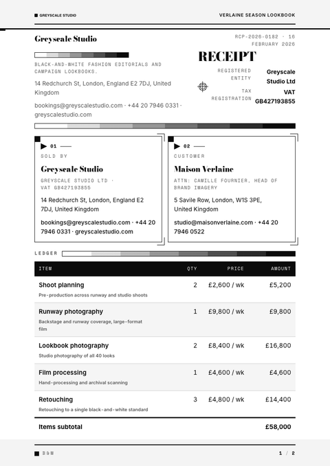 A finished receipt rendered in a color look