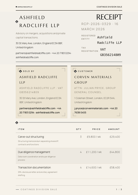 A finished receipt rendered in a luxury look