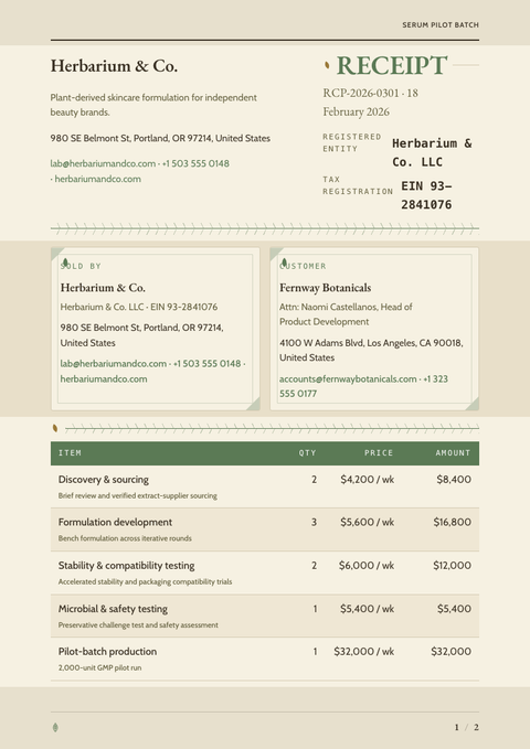 A finished receipt rendered in a nature look