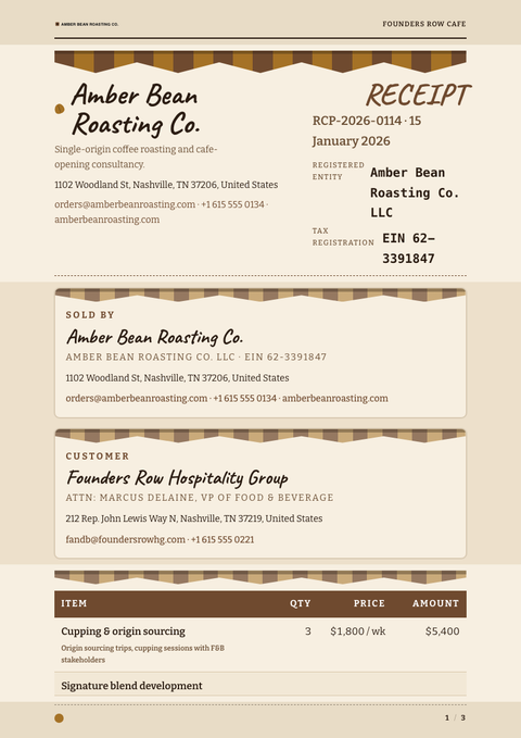 A finished receipt rendered in a lifestyle look