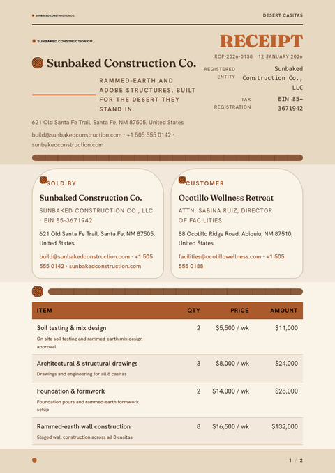 A finished receipt rendered in a nature look