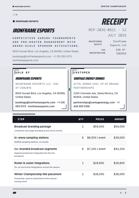A finished receipt rendered in a game & pop look