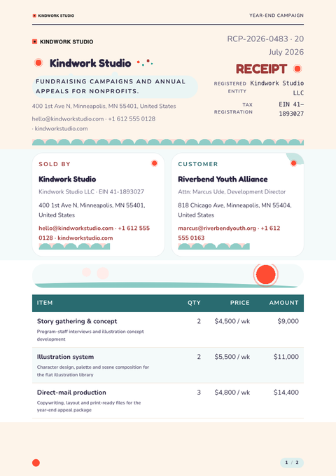 A finished receipt rendered in a illustrated look