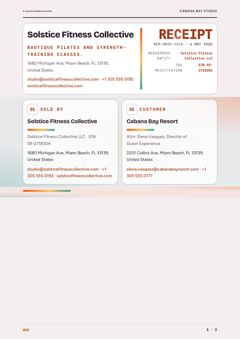 A finished receipt rendered in a gradient look
