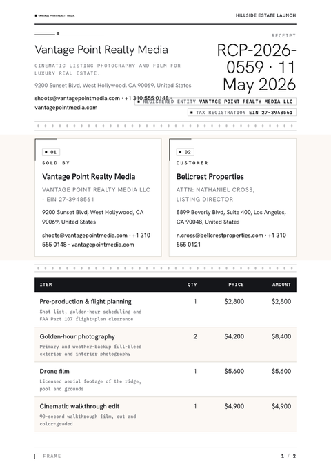 A finished receipt rendered in a photo look