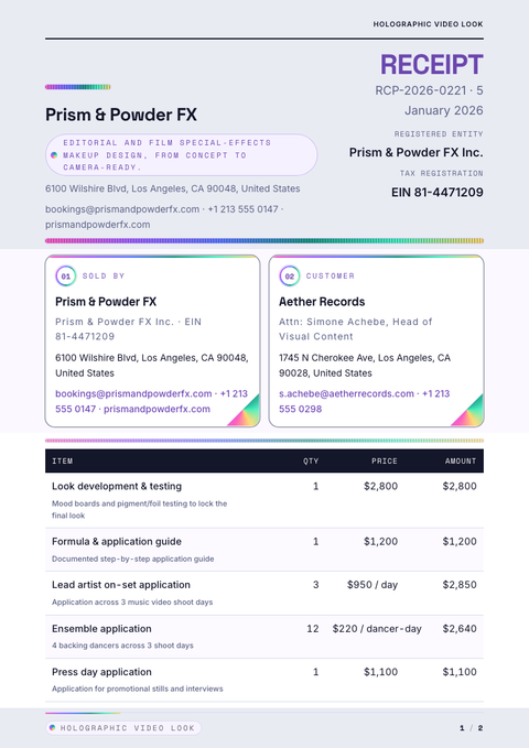 A finished receipt rendered in a futuristic look