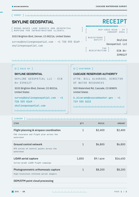 A finished receipt rendered in a futuristic look