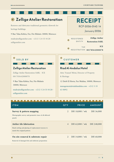A finished receipt rendered in a cultural look