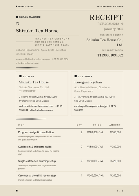 A finished receipt rendered in a cultural look