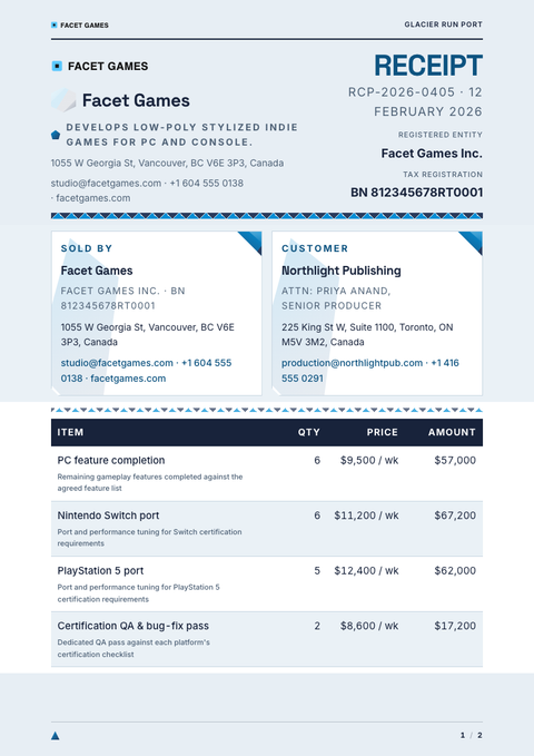 A finished receipt rendered in a 3d look