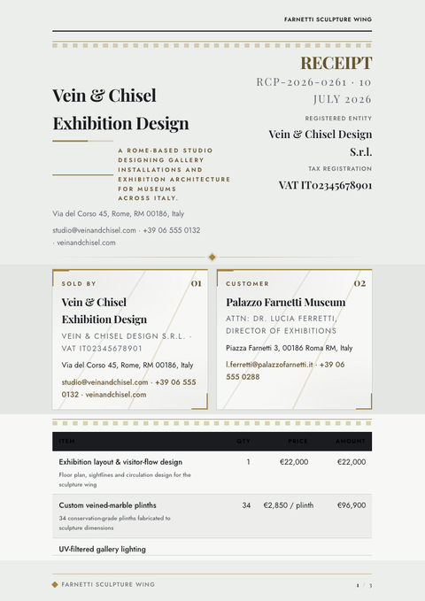 A finished receipt rendered in a luxury look