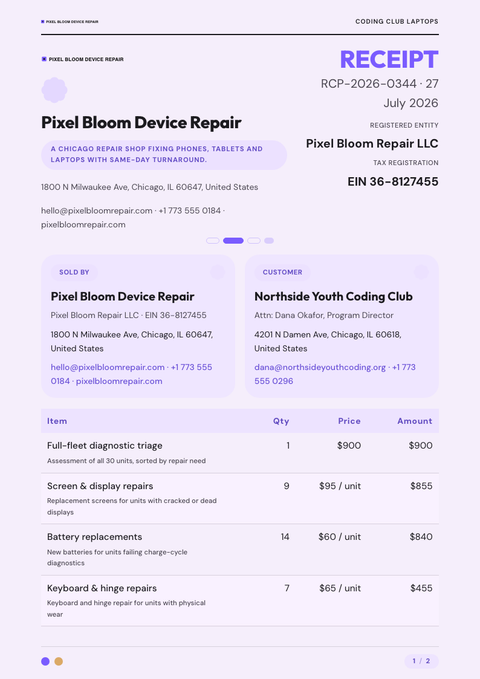A finished receipt rendered in a flat & minimal look