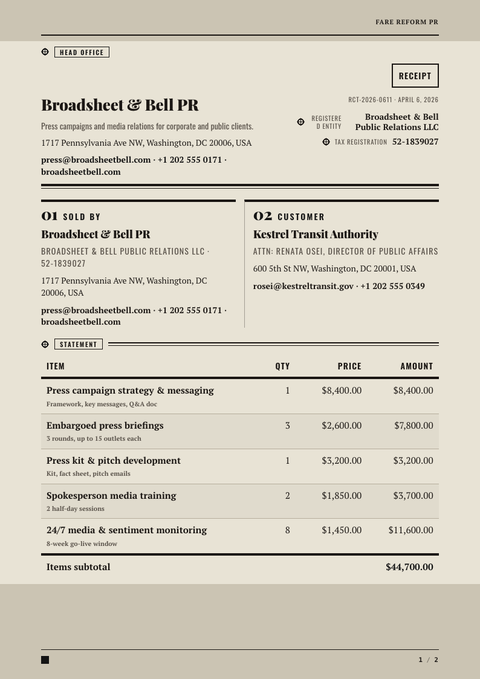 A finished receipt rendered in a print look