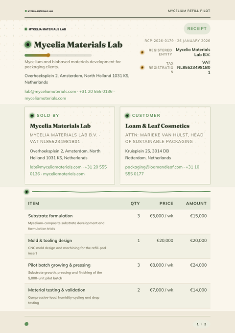 A finished receipt rendered in a nature look