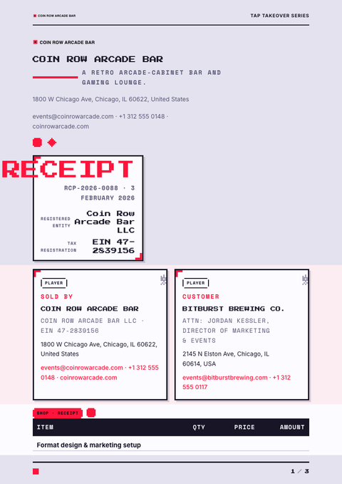 A finished receipt rendered in a game & pop look