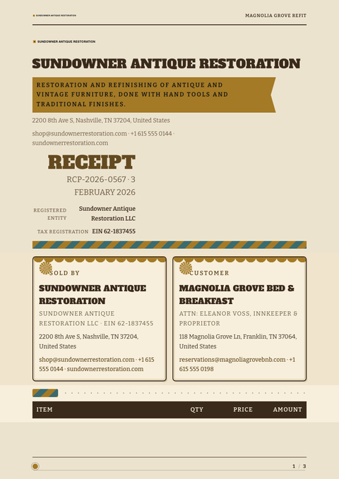A finished receipt rendered in a retro look