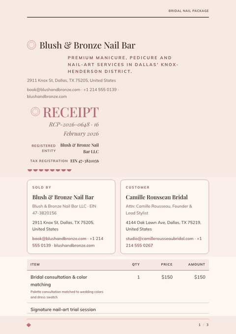 A finished receipt rendered in a luxury look
