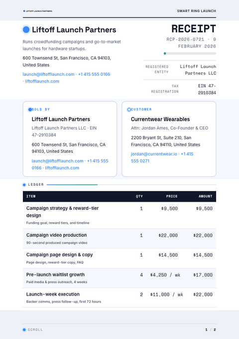 A finished receipt rendered in a motion look