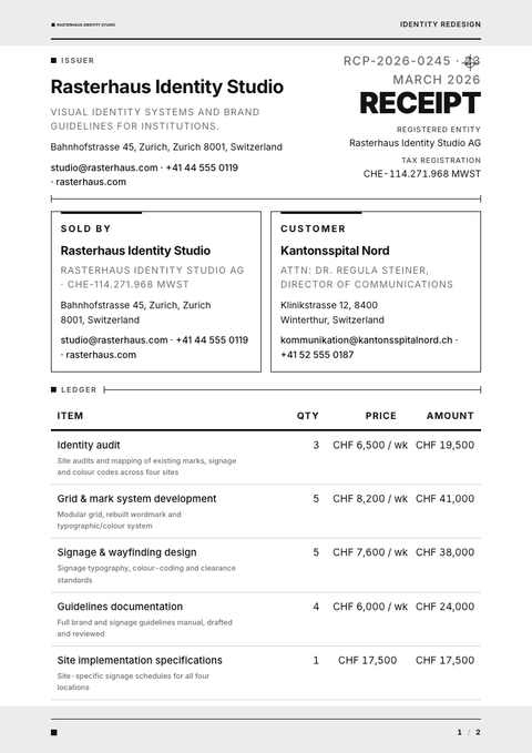 A finished receipt rendered in a flat & minimal look