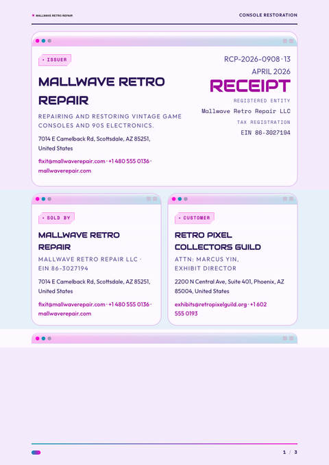 A finished receipt rendered in a retro look