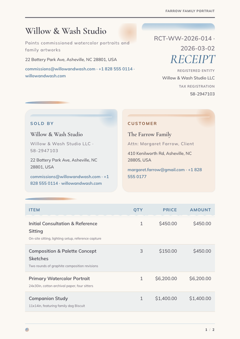 A finished receipt rendered in a illustrated look