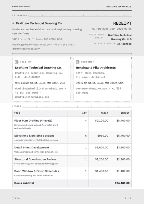 A finished receipt rendered in a technical look