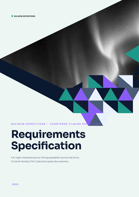 A finished requirements document rendered in a gradient look