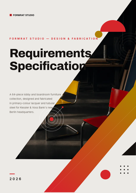 A finished requirements document rendered in a retro look