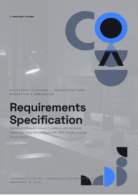 A finished requirements document rendered in a dark look