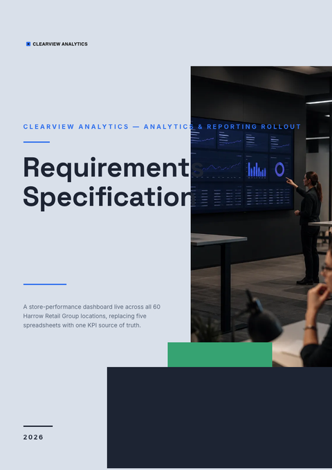 A finished requirements document rendered in a technical look