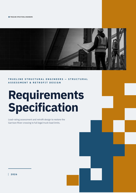 A finished requirements document rendered in a technical look