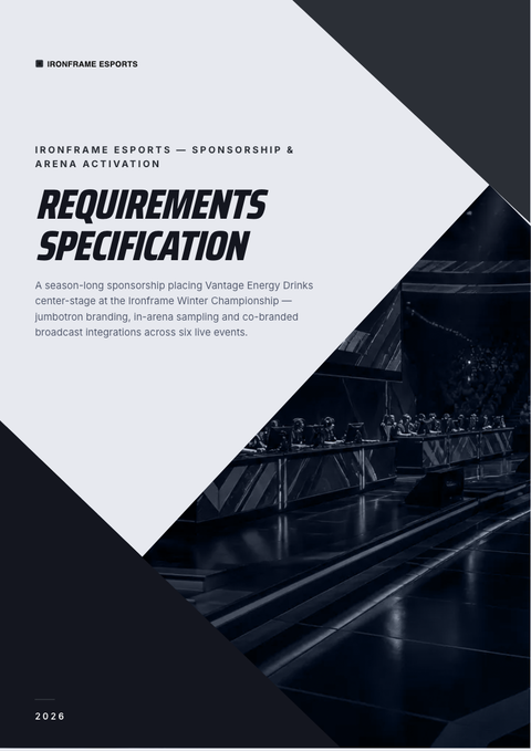 A finished requirements document rendered in a game & pop look