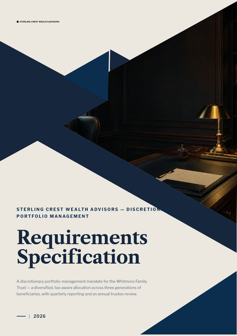 A finished requirements document rendered in a misc look