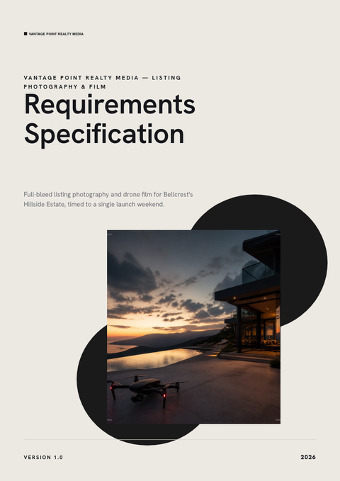 A finished requirements document rendered in a photo look