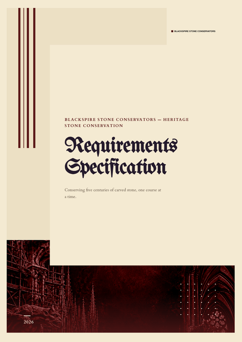 A finished requirements document rendered in a dark look