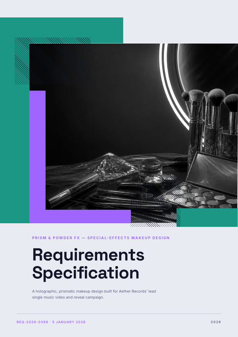 A finished requirements document rendered in a futuristic look