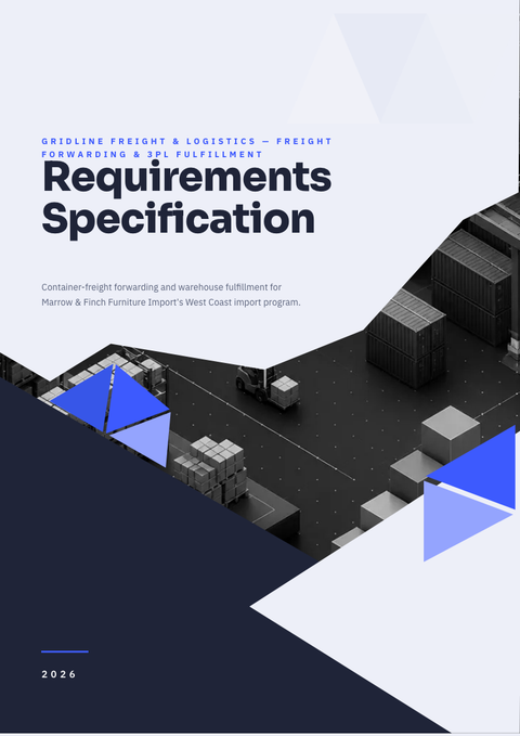 A finished requirements document rendered in a 3d look
