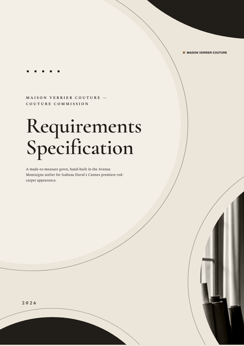 A finished requirements document rendered in a lifestyle look
