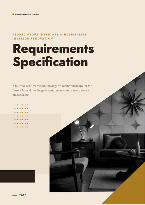 A finished requirements document rendered in a retro look